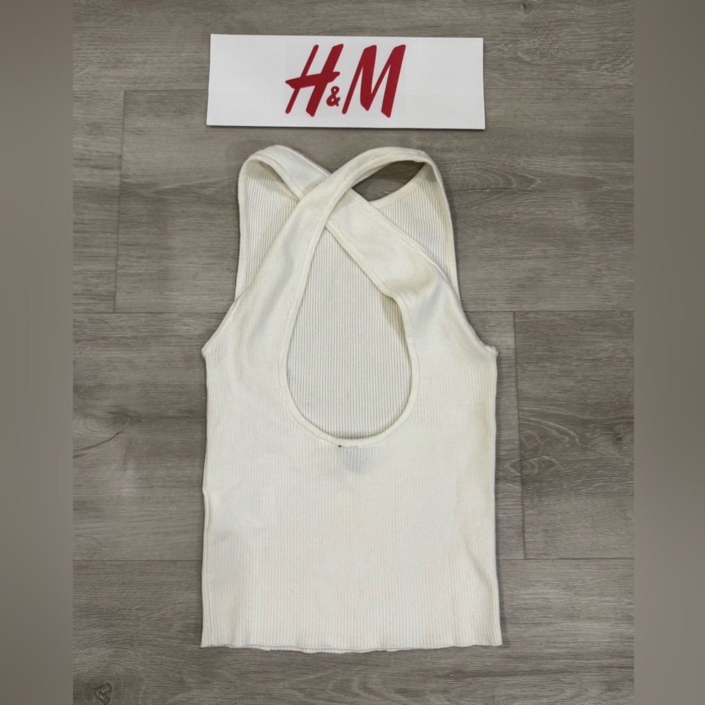 NEW! H&M Sweater Sleeveless Ribbed Tank Top Crisscross Keyhole Back - S
